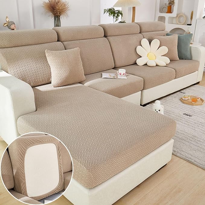 Sofa Covers Couch Covers for Sofa Pet Friendly Couch Cushion Covers Universal Sofa Covers Washable Stretch Slipcovers for Sectional Sofa (Texture Light Coffee,Back Cover L)