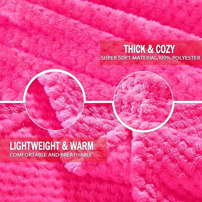 Exclusivo Mezcla Fleece Bed Blanket King Size, Super Soft and Warm Blankets for Couch, Sofa and Bed Waffle Textured, Cozy, Fuzzy and Lightweight (Hot Pink, 90x104 Inches)