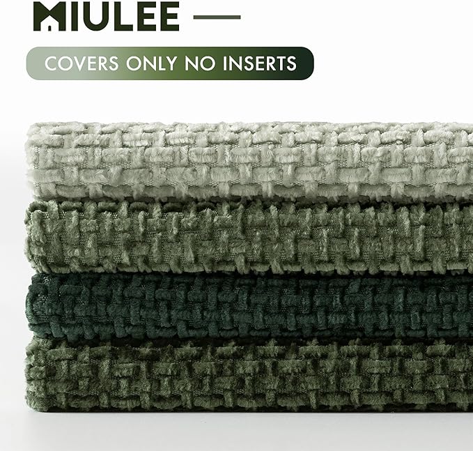 MIULEE Pack of 4 Couch Throw Pillow Covers 18x18 Inch Green Soft Decorative Chenille Pillow Covers Farmhouse Accent Cushion Covers for Boho Spring Home Decor Sofa Bedroom Living Room