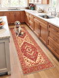 SERISSA Boho Washable Runner Rug, 2x6 Rug Runner Non-Slip Vintage Red Hallway Kitchen Runner Rug Ultra Soft Print Distressed Floor Carpet Runner for Bedroom Bathroom Laundry Living Room