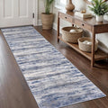KOZYFLY Modern Abstract Washable Rug Runner 2x8 Hallway Runner Rug Non-Slip Soft Kitchen Runner Rugs, Print Grey-Blue Striped Carpet Runner for Entryway Bathroom Laundry Room Foyer