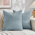 Fancy Homi Set of 2 Light Blue Decorative Throw Pillow Covers 20x20 Inch for Living Room Couch Bed Sofa, Farmhouse Boho Home Decor, Soft Cross Corduroy Patchwork Accent Square Cushion Case 50x50 cm