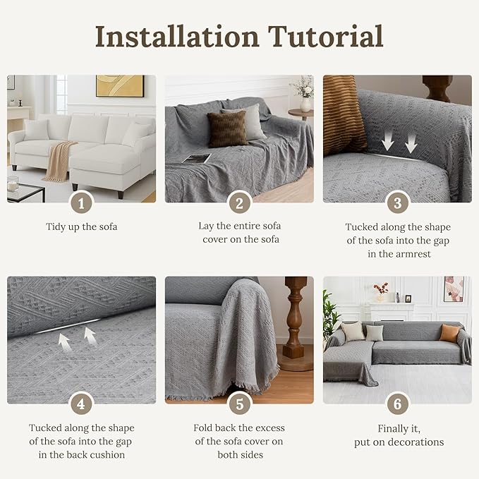 HOMERILLA Sectional Couch Covers for Sectional Sofa L Shaped Sofa Cover Blanket 2 Pieces L Shape Furniture Protector for Pets Dogs (Light Grey, Large)