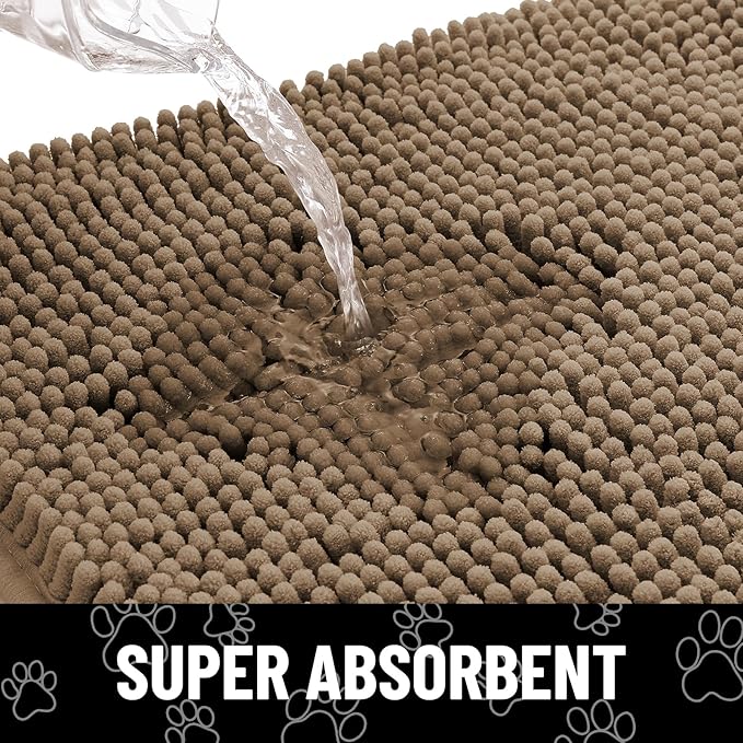 Smiry Dog Door Mat for Muddy Paws, Absorbent Dirt Trapper Non Slip Quick Dry Washable Chenille Mat for Mud Dogs, Entry Rug for Indoor and Outdoor (71x46 Inches, Camel and Black)