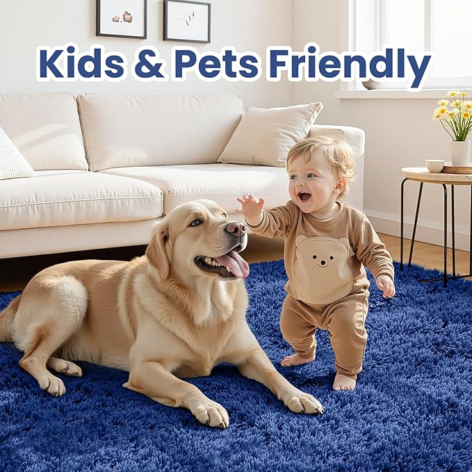 8x10 Area Rugs for Living Room Rug: Soft Fluffy Shag Navy Blue Rugs for Bedroom, Non-Slip Large Fuzzy Plush Rug Indoor Floor Carpet for Nursery Kids Boys Girls Room, Dorms, Playroom, Modern Home Decor