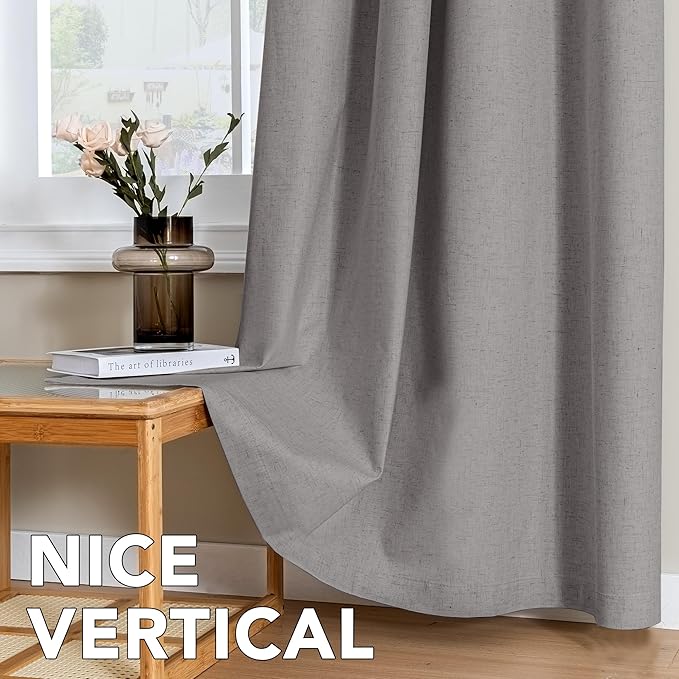 H.VERSAILTEX Linen Curtains 100% Blackout Curtains for Bedroom 63 inch Long Full Light Blocking Nature Linen Blended Window Curtains for Living Room Nickel Grommet (2 Panels, Heathered Dove)