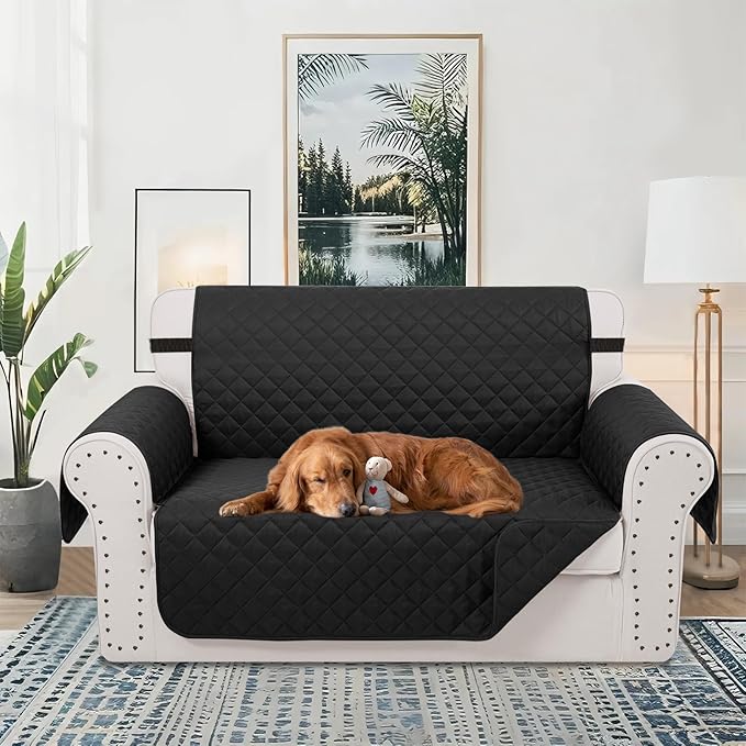 Reversible Loveseat Sofa Covers Couch Cover Furniture Protector(Loveseat Small,Black/Black)