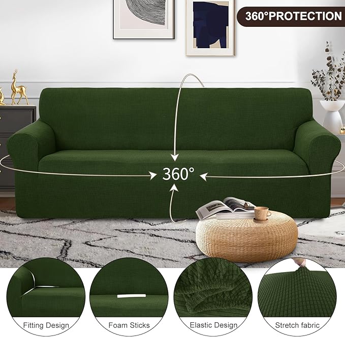 U-NICE HOME 4 Seater Stretch Couch Cover Sofa Cover Washable Sofa Slipcover Furniture Protector for 3 Cushion Couch Sofa Pet Friendly, Bronze Green
