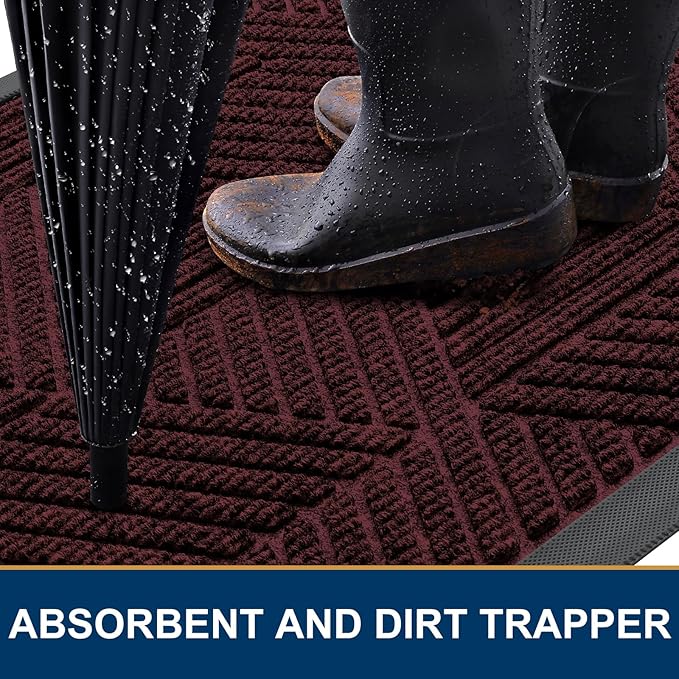 Smiry Front Door Mat Outside Entrance, Heavy Duty Sturdy Natural Rubber Doormat, Trap Dirt and Moisture, Easy Clean Low Profile Welcome Floor Mats for Indoor Outdoor Entry, 59x23 Inch, Dark Red