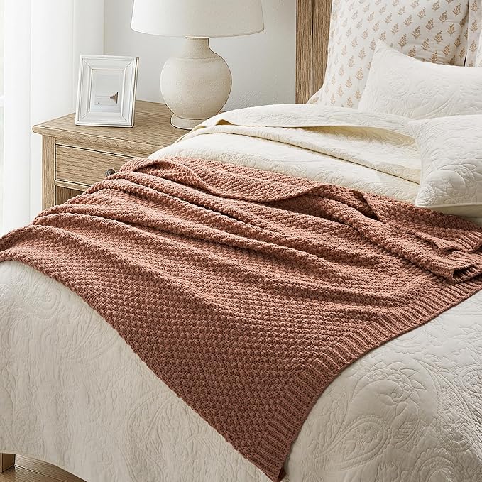 EVERGRACEHOME Chunky Chenille Knit Throw Blanket for Couch, Soft Luxurious Moss Stitch Blankets for Bed, Cozy Decorative Farmhouse Knitted Throws for Sofa, Terracotta Clay, 60" x 80"