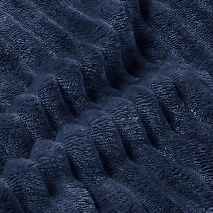 BEDELITE Fleece Throw Blanket for Couch – 3D Ribbed Jacquard Soft and Warm Decorative Fuzzy Blanket – Cozy, Fluffy, Plush Lightweight Navy Blue Throw Blankets for Bed, Sofa, 50x60 inches