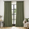 MIULEE Olive Green Pinch Pleated Thick Linen Curtains 108 Inches Long 2 Panels Set for Living Room Bedroom, Linen Texture Drapes Pleat Semi Sheer Moss Green Foor to Ceiling Curtains with Hooks&Rings