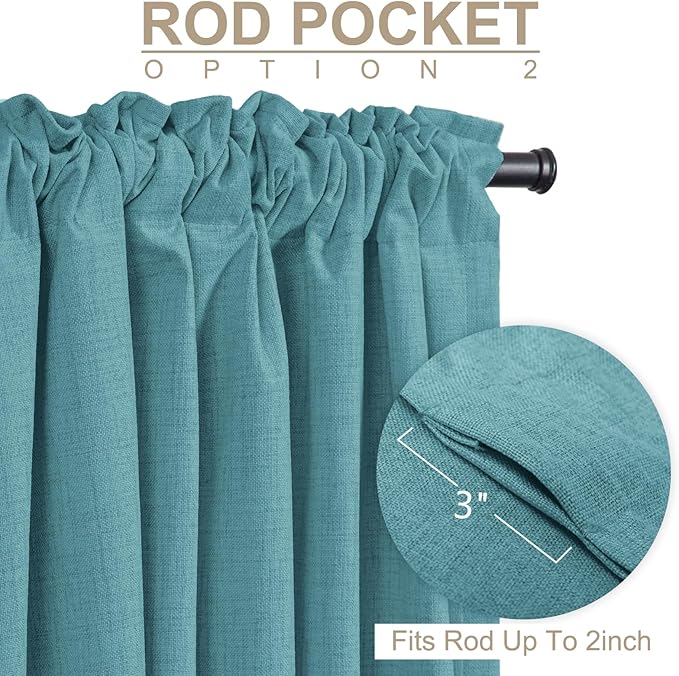 100% Blackout Shield Linen Blackout Curtains for Bedroom 84 Inches Long, Back Tab/Rod Pocket Living Room Drapes, Thermal Insulated Blackout Curtains 2 Panels Set, 50" W x 84" L, Dark Cyan