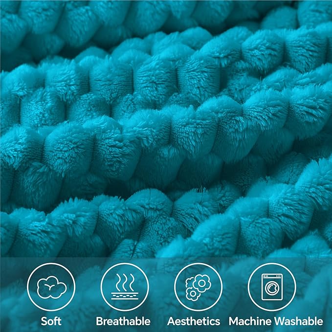 BEDELITE Fleece Throw Blanket for Couch & Bed - 3D Jacquard Decorative Jewel Blue Blanket, Super Soft and Cozy Warm Fuzzy Blanket All Seasons Suitable, 50x60Inches