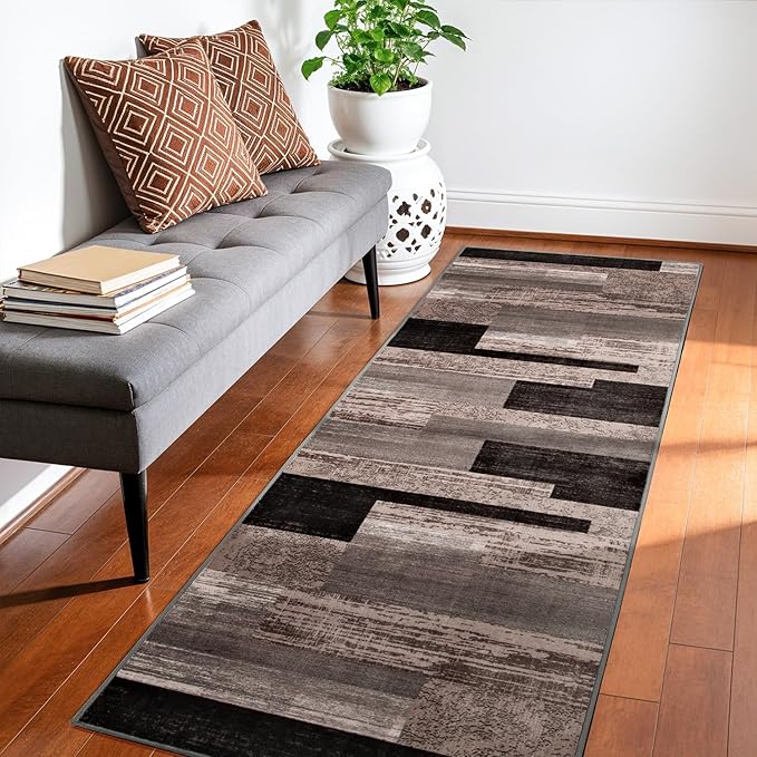 LIANLAM 2x6 Washable Runner Rug for Hallway&Kitchen,Non-Slip Long Carpet with Vintage Checkered Design,Ultra-Thin Low Pile,Stain Resistant Easy Clean Floor Mat for High Traffic Areas(2x6,Chocolate)