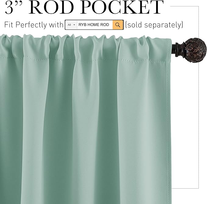 RYB HOME Blackout Curtains for Bedroom Living Room 72 inches Long, Thermal Insulated Privacy Rod Pocket Drapes for Nursery Office Home Theater, Width 42 by Length 72, Aqua, 2 Panels