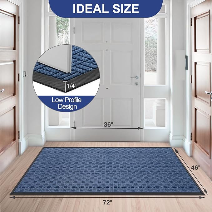 Mibao Front Door Mat, Heavy Duty Durable Welcome Mat for Outdoor Indoor, Dirt Trapper Waterproof Super Absorbent Door Mat for Entryway Outside Patio Porch, 73" x 46", Blue