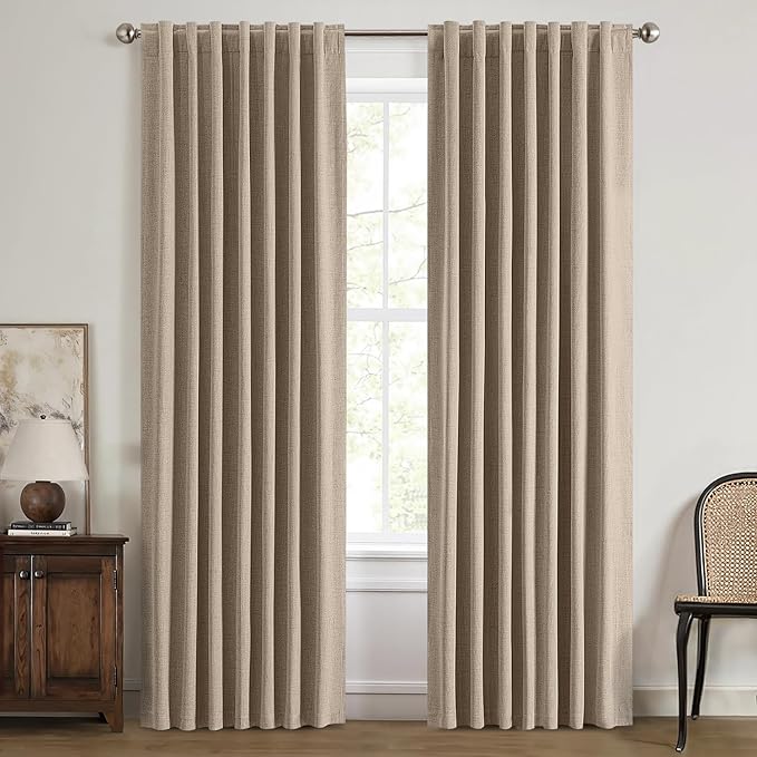 MIULEE 100% Blackout Linen Curtains for Bedroom, Brown Solid Luxury Decor Thermal Insulation Room Darkening Drapes for Living Room Nursery Back Tab Rod Pocket 42 x 84 Inches, 2 Panels