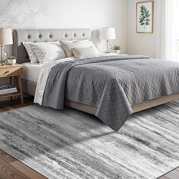 6x9 Area Rug for Living Room: Non-Slip Washable Rugs for Dining Room Bedroom Study Home Office - Easy-to-Clean Stain and Water Resistant Carpet - Soft Low-Pile Mat Grey
