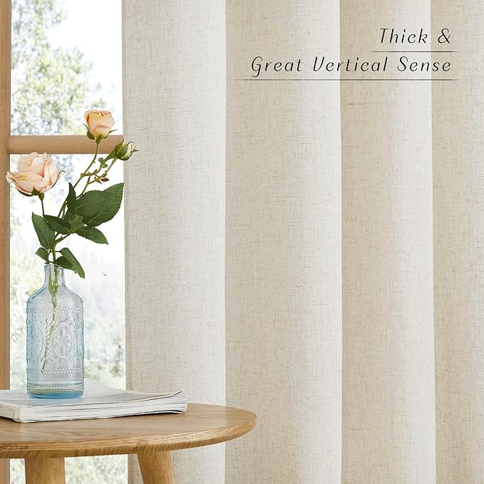 NICETOWN Natural Linen Cafe Curtains 45 inch Length, Thick Flax Linen Window Treatments Privacy Assured with Light Filtering for Farmhouse/Bedroom, W55 x L45, 2 Panels