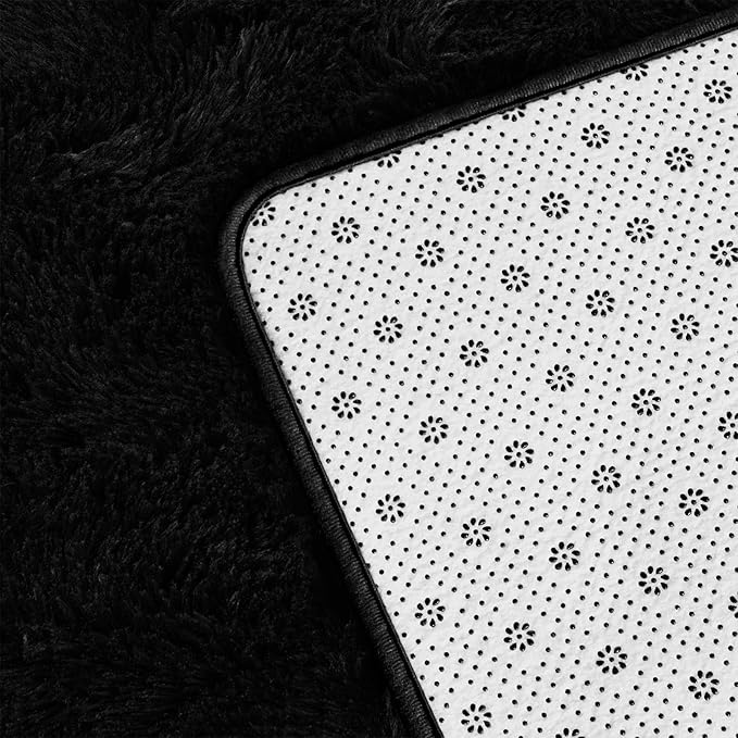 Deerhoo Large Shag Area Rugs 5 x 8, Plush Fuzzy Rugs for Living Room, Ultra Soft Fluffy Furry Rug for Bedroom, Indoor Carpet Nursery Rugs for Kids Room Home Decor, Black