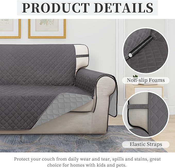 ISSUNTEX Double Protection 100% Waterproof Chair Sofa Cover for Living Room, Reversible Furniture Protector for Dogs, Pets, Kids (Chair, Gray/Light Gray)
