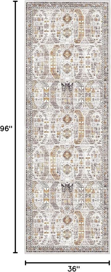 Madane Hallway Runner 3x8, Kitchen Rugs Washable Entryway Rug Vintage Kitchen Runners Non Slip Indoor Area Rug Farmhouse Carpet Runner for Bathroom Living Room Bedroom (3 X 8, Brown/Gold)