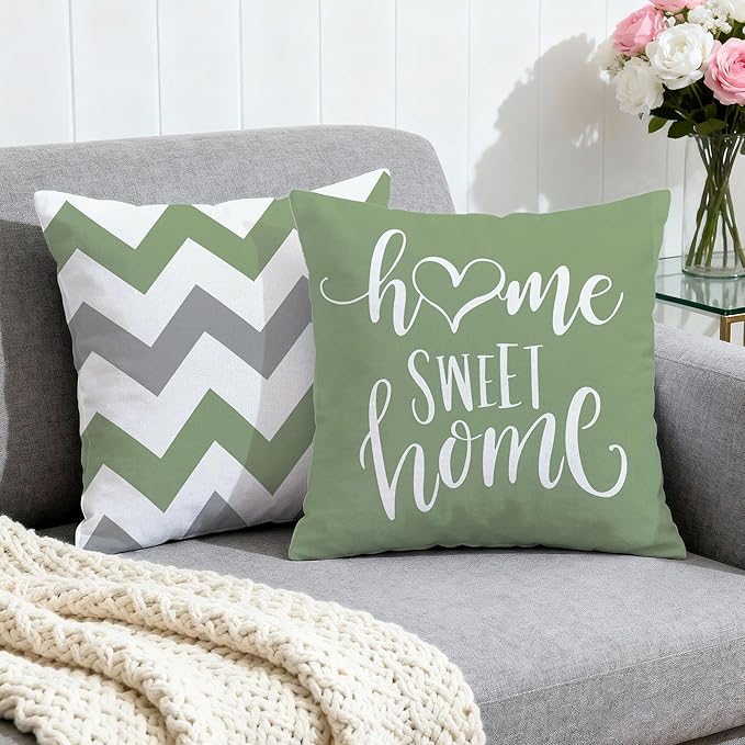 Hexagram Geometric Sage Green Pillow Covers 18x18 Set of 4, Decorative Outdoor Boho Modern Throw Pillow Covers, Home Sweet Home Farmhouse Cushion Case for Couch Sofa Bedroom Indoor Decor(No Insert)