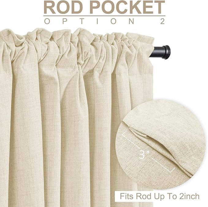 100% Blackout Shield Linen Blackout Curtains for Bedroom 84 Inches Long, Back Tab/Rod Pocket Living Room Drapes, Thermal Insulated Blackout Curtains 2 Panels Set, 50" W x 84" L, Light Cream