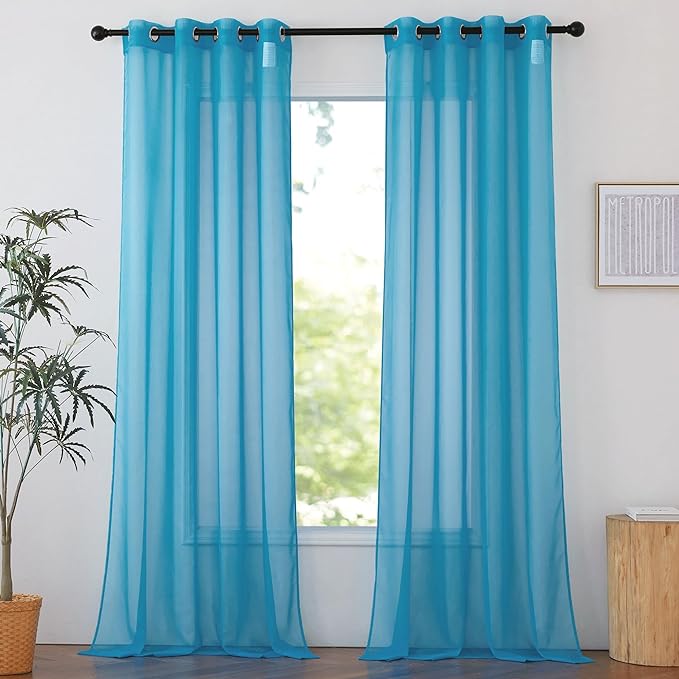 NICETOWN Sheer Window Curtains Sweep to Floor, Grommet Airy and Breathable Soft Voile Sheer Drapes with Light Filtering for Living Room/Bedroom, Teal, W54 x L108, 2 Panels