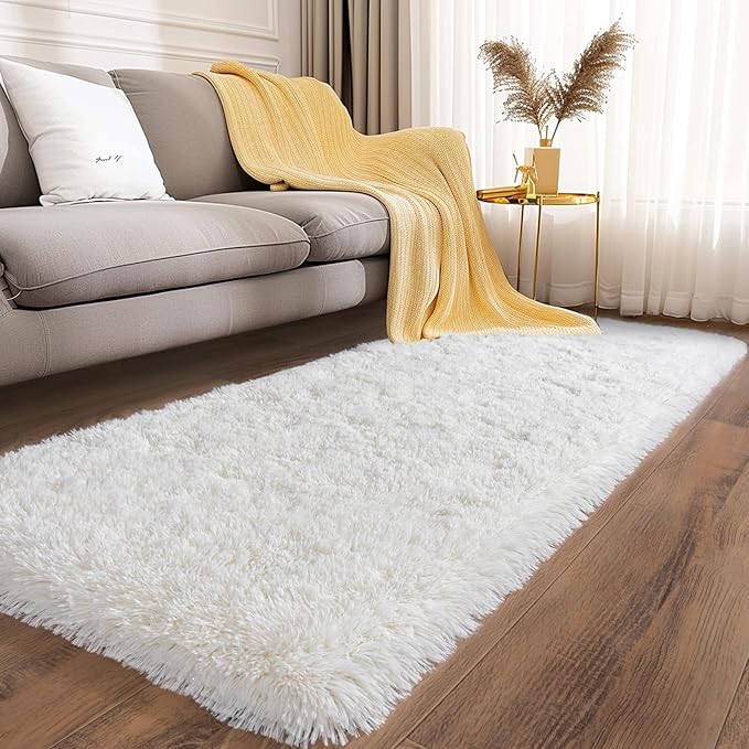 Ultra Soft Runner Rugs for Bedroom Hallways with Upgraded Non-Slip Rubber Backing & Thick Memory Sponge, 2x8 Feet Fluffy Shag Throw Area Rug for Bedside Dorm Cream