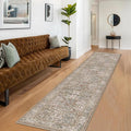 Hazo Haus Non Slip 2x10 Moss Green Hallway Runner - 10ft Long Runner Rugs, Washable Kitchen Floor Mat - Vintage Brown Taupe Neutral Floral Design Décor