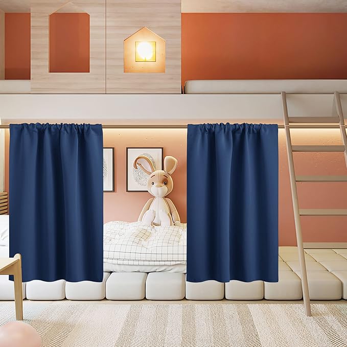 RYB HOME Half Curtain Tiers 36 inch Length, Rod Pocket Summer Heat Blocking Thermal Insulated Short Blackout Curtains for Small Window, Width 34 by Length 36, Navy Blue, 2 Panels