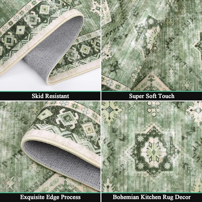 HEBE Boho Kitchen Rug Sets 3 Piece with Runner Non Slip Kitchen Rugs and Mats Washable Kitchen Mats for Floor Thick Kitchen Floor Mat Carpet Runner Rugs for Hallway Laundry Holiday Decor