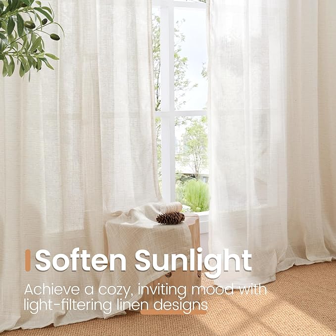 Curtain Panels, Oatmeal Linen-Textured, Light-Filtering, 2 Pack, 72 Inch