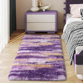 Soft Runner Rugs for Bedroom Hallways, 2x4 Abstract Purple Fluffy Shag Throw Area Rug Non Slip for Bedside Dorm, Long Shaggy Furry Carpet for Nursery Living Room