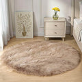Goolela Beige Round Rug 4ft Fluffy Sheepskin Faux Fur Rug for Bedroom Bedside Living Room Fuzzy Furry Circle Carpet