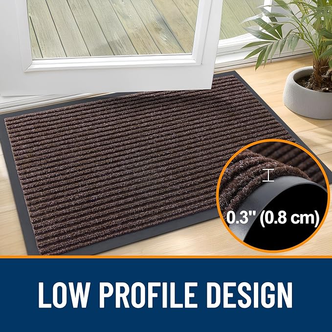 OLANLY Front Door Mat Indoor Outdoor Entrance, Waterproof Heavy Duty Doormat, Fade Resistant, Low Profile, Easy Clean Patio Porch Welcome Floor Mats for Entry, 47x17, Tan