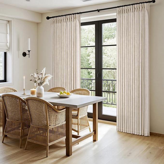 MIULEE Pinch Pleated Thick Linen Curtains 90 Inches Long 2 Panels for Living Room Bedroom, Memory Trained Drapes Pinch Pleat Back Tab Semi Sheer Privacy Neutral Ivory Cream Farmhouse Window Curtains