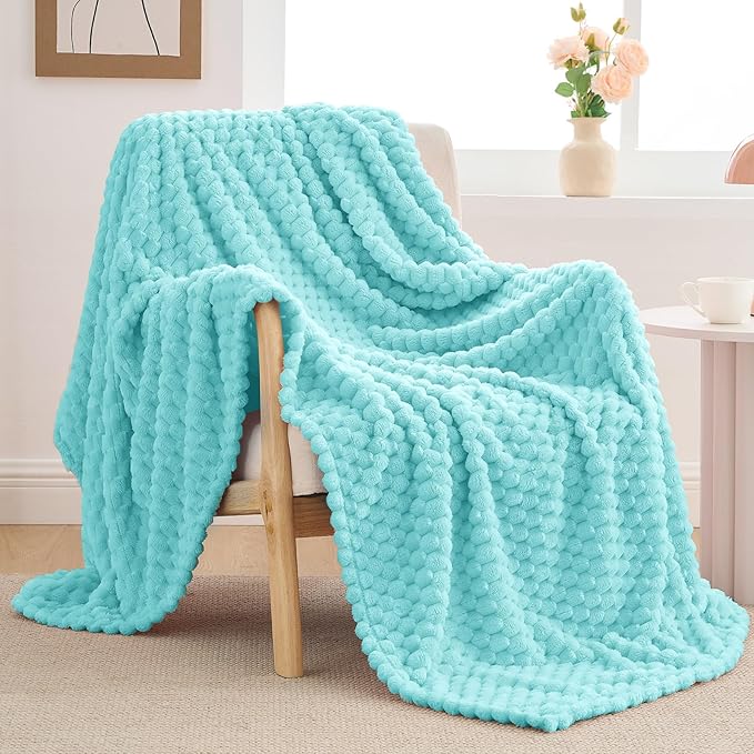 BEDELITE Fleece Blanket - 3D Jacquard Decorative Aqua Throw Blankets for Couch & Bed, Soft and Cozy Warm Plush Fluffy Blanket All Seasons Suitable, 50x60Inches