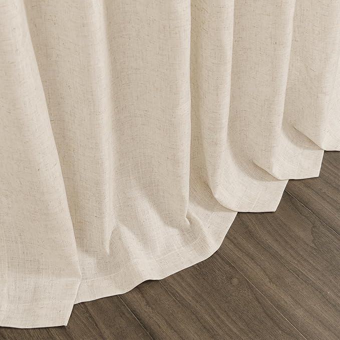Cream Beige Linen 112 Inch Curtains for Living Room Light Filtering Semi Sheer Curtain Back Tab Modern Farmhouse Decor Elegant Coastal Drapes Floor to Ceiling High Window for Bedroom 52x112, 2 Panels