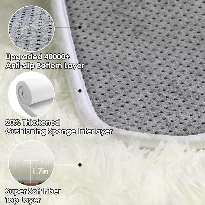 ONASAR Cream White Runner Rugs for Bedroom Living Room, Ivory Fluffy 2x6 Bedside Hallway Area Rug, Ultra Soft Plush Furry Faux Fur Non Slip Floor Carpet for Nursery Kids Dorm Closet Home Decor