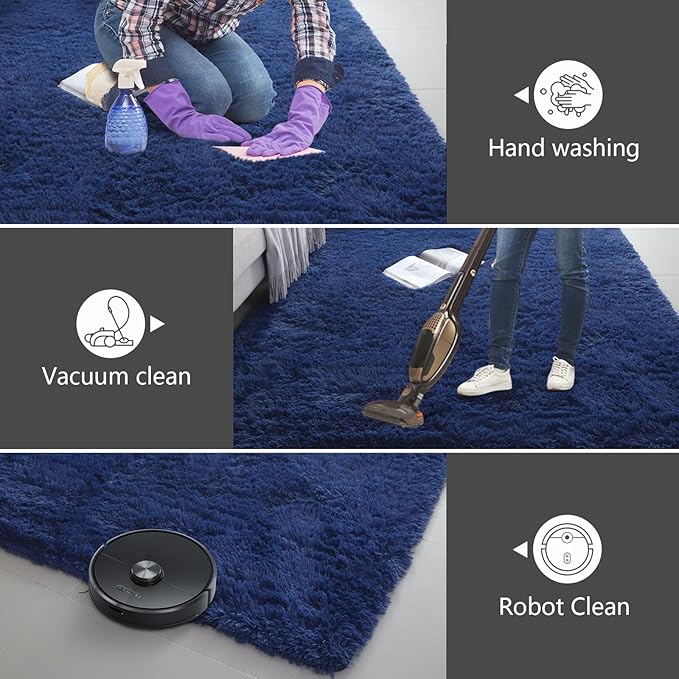 Shag Area Rugs for Bedroom Living Room,Ultra Soft Fluffy Area Rugs for Dorm,Indoor Carpet Nursery Rugs for Kids Girls Room Home Decor (Blue, 8x10 Feet)