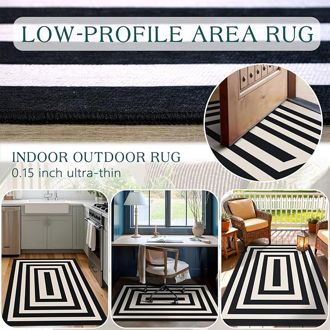 3x5 Modern Entry Rug - Small Washable Indoor Outdoor Mats for Front Door Non-Slip Porch Rug Black White Geometric Striped Throw Rugs for Living Room Bedroom Entryway Kitchen Office Porch Decor