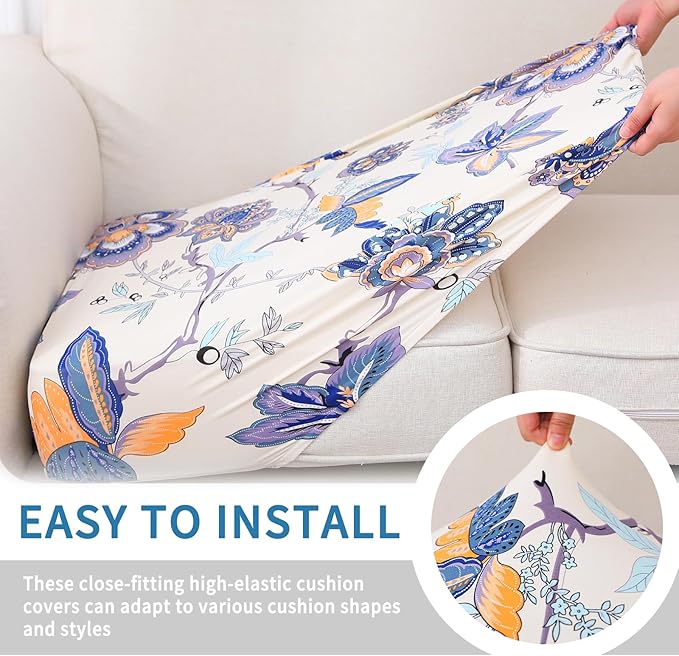 hyha Printed Couch Cushion Covers, Floral Sofa Covers Washable for 2 Cushion Couch, Stretch Pattern Outdoor Cushion Covers for Patio Furniture with Elastic Bottom(2 Packs, Vintage Flower)