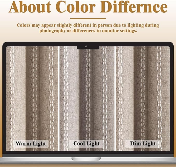 Boho Blackout Curtains 90 Inches Long Brown Linen Blend 2 Panels with Tassels and Cotton Embroidery, Farmhouse Vintage Rustic Rod Pocket Drapes for Living Room or Bedroom