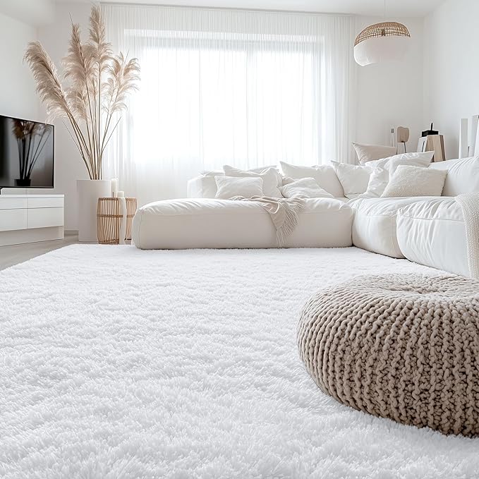 OLANLY 6x9 Machine Washable Large Area Rugs for Living Room, Bedroom, Soft Fluffy Shaggy Bedside Rug, Indoor Floor Carpet for Kids Girls and Boys, Dorms, Nursery, Home Decor Aesthetic, White