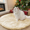 OLANLY Cream Round Rugs for Bedroom - Machine Washable, 3 ft Circle Area Rugs for Living Room, Soft and Fluffy Shaggy Carpet for Teen Girl and Boys, Nursery Rooms, Dorms, Home Decor Aesthetic