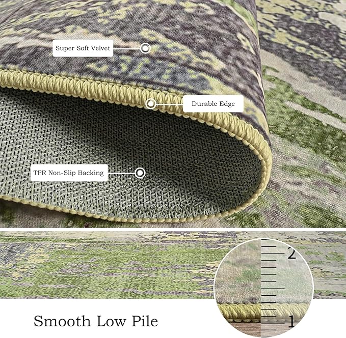 Toneed Abstract Area Rug Modern Washable Rug Soft Non Slip Rug Low Pile for Bedroom Living Room Dining Room Green 8x10 Feet