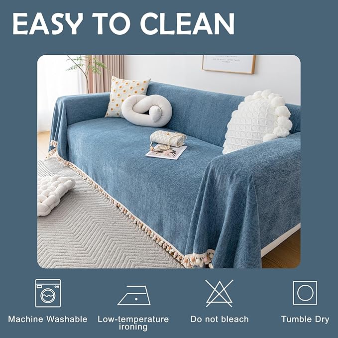 HANDONTIME Couch Slipcover Dog Sofa Covers Boho Couch Cover for Dogs Blue Sofa Throw Cover Bohemian Sofa Covers for 3 Cushion Couch Herringbone Sectional Couch Cover Slipcovers for Sofas, 91" X118"